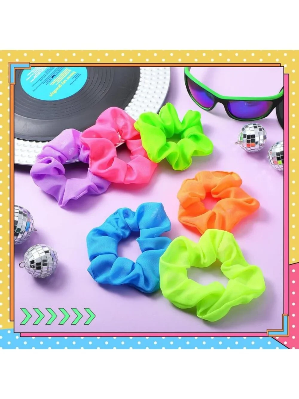 48 Pcs Neon Scrunchies - Bright Colorful Hair Ties for 80s & 90s Style, Elastic